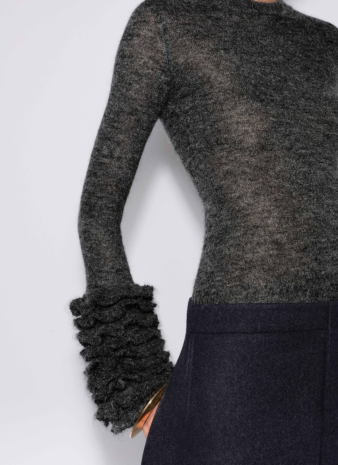 FRILLS MOHAIR KNIT JUMPER ALAÏA BLACK FRILLS MOHAIR KNIT JUMPER
